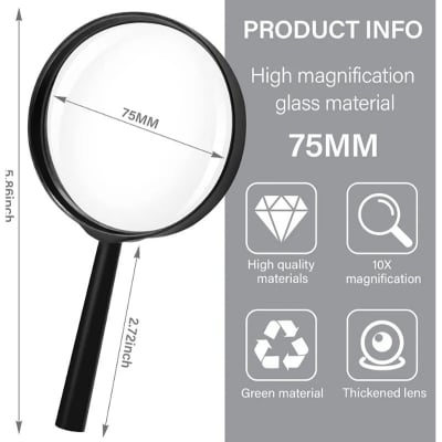 Picture of Magnifying Glass Lens Real Glass Magnifying Glass Breakage-Proof Magnifying Glass 75MM Black 