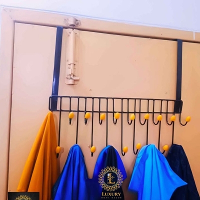 Picture of Heavy-Duty Over Door Hanger Holder for Coat Hanging, Robe, Hat, Clothes, Towels, Bathroom Organiser, Towel Rack, 19 Hooks Black 