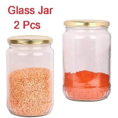 Picture of Glass Jar with Metal Golden Color Lid Air Tight Rust Proof Cap, Capacity 500 ML or 250 Grams, 1 pcs  