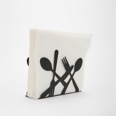 Picture of Spoon Fork Shaped Steel Tissue Paper Holder Desktop Holder Rack Black & white 