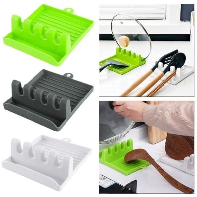 Picture of Fork Spatula Rack Shelf Organizer Plastic Spoon Rest Chopsticks Holder Non-slip Spoons Pad Kitchen Utensil Plastic Spoon Rest Utensil spoon Holder for Stove Top Ladle Holder Lid Holder Multicolor 