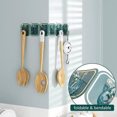 Picture of Magic Adhesive Hangers with 6 Hooks Strong Self Adhesive Detachable Wall Hanger for Home Kitchen Office Bathroom Bedroom Door Accessories Organizers, Plastic Multicolor 