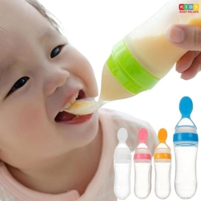 Picture of Silicone Baby Food Dispensing Spoon & Feeder, Travel Baby Training Bottle with Spoon Soft Head Baby Feeding Tools  1 PCS Travel Baby Training Bottle with Spoon Soft Head Baby Feeding Tools  