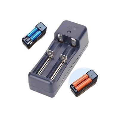 Picture of Dual Lithium Battery Charger for 3.7V Batteries for Different Sizes Universal double Charger For 3.7V 18650 16340 14500 Li-ion Rechargeable Battery Black 