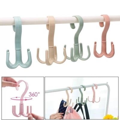 Picture of 1Pcs 360 Degree Rotated 4 Hooks Plastic Hanger Clothes Ties Bag Holder Hanging Rack Shelf Storage Organizer Scarf Hook Multicolor 