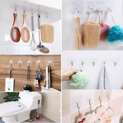 Picture of 6 Pc Adhesive Sticker ABS Plastic Hook Towel Hanger for Kitchen/Bathroom/Utensil Hook Holder/Bedroom Clothing Hanger  