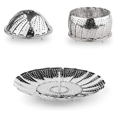 Picture of Stainless Steel Steamer Cooking Basket Foldable & Adjustable Silver 