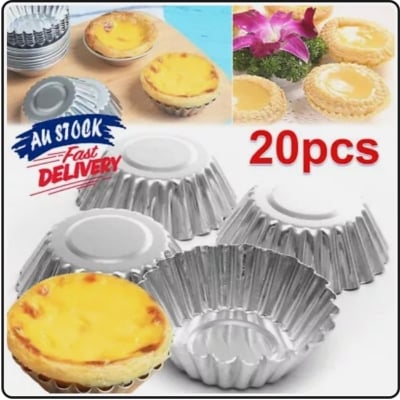 Picture of 20Pcs Egg Tart Mould,Mini Aluminum Tart Pans Egg Tarts Baking Molds for Cupcakes,Muffins,Cookies,Pies,Tart Tins,Pudding Baking Tools Silver 