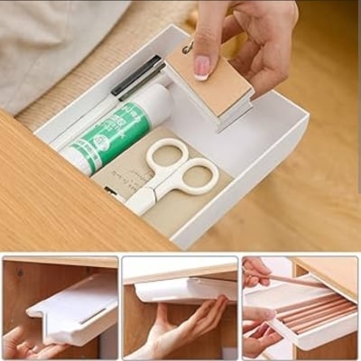 Picture of Under Desk Drawer Organizer, Punch Free Under-The-Table Drawer, Self-Adhesive Hanging Pencil Drawer, Hiding Under Drawer Storage Drawer for Home, School, Office Multicolor 
