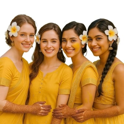 Picture of 3 Piece White Artificial Hawaii Flower Hair Clip Elegant Floral Claw Hair Accessories For Women's Hair Clips, Perfect For Hair Buns, Wedding, Marriage, Valentine's Day Gift Yellow Int: One size