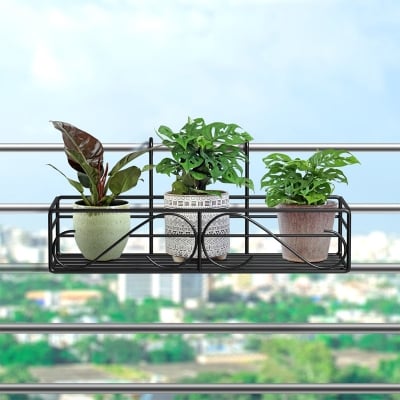 Picture of Metal Grill Rack Hanging Planter Pot hanging flower holder 20x9x4 inches -1 Pcs Black 