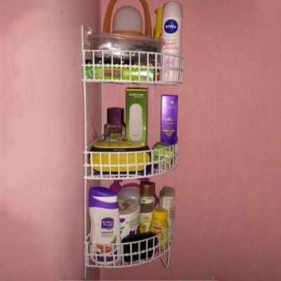 Picture of Wall mounted kitchen bathroom Corner rack Metal waterproof White 