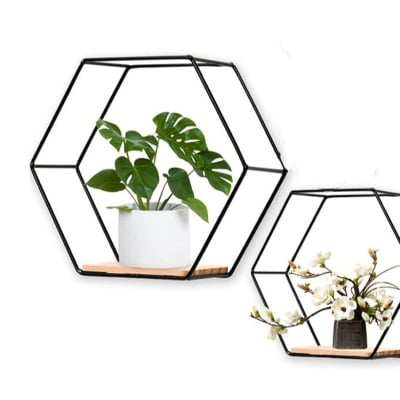 Picture of 1 pcs Modern Hexagon wall shelves metal iron Black 