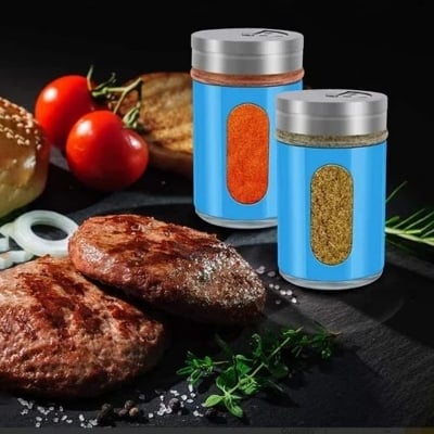 Picture of Classic Look Clear Glass Window Salt & Pepper Sprinkler with Stainless Steel Lid and Rack Multicolor 