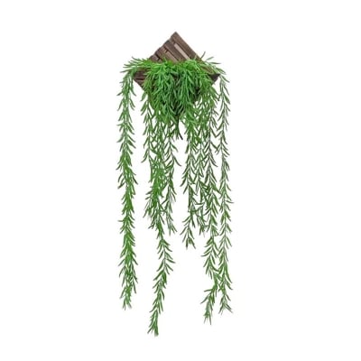 Picture of Artificial Hanging Plant, Greenery Fake Hanging Plants with Pot, Green Fake Ivy Vines, Wall Mounted Faux Plant Green Leaves with Square Bamboo Wall Hanging Holder Green 