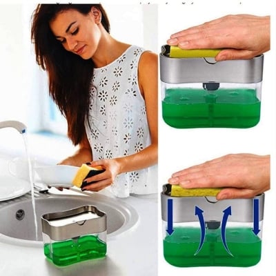 Picture of Pump Soap Dispenser 2 In 1 Detergent Dispenser Sponge Caddy Holder Dish Soap Dispenser with Washing Sponge  For Kitchen Multicolor 