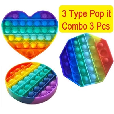 Picture of Pop it 3 variants Fidget Toy Rainbow Known from TikTok Sensory Toys for Autism, Fidget Toys for Anxiety, Stress Relief Toys, Simple Dimple Fidget Toy Pops, Push Pop Bubble Fidget Sensory Toy- Baby Toys Rainbow 