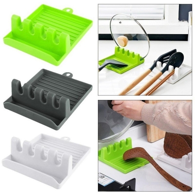 Picture of Fork Spatula Rack Shelf Organizer Plastic Spoon Rest Chopsticks Holder Non-slip Spoons Pad Kitchen Utensil Plastic Spoon Rest Utensil spoon Holder for Stove Top Ladle Holder Lid Holder Multicolor 