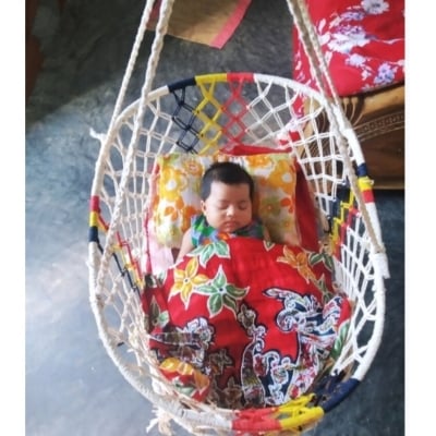 Picture of Mixed Jute Hand Made Cradle Bed Hanging Dholna For Children Off White 