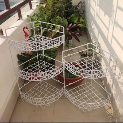 Picture of 2 Pcs 3+2 Layer Corner shelf Metal shampoo rack bathroom kitchen storage 1 big corner rack 1 small corner rack 2 in  1 White 