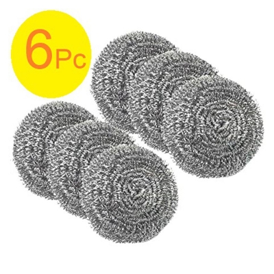 Picture of 6Pc Stainless Steel Dish Scouring Pad Pot Scrubber Stainless Steel Scrubber, Steel Wool Scrubber, Metal SpongeSteel Wire Ball Scrubbing Brush Silver 