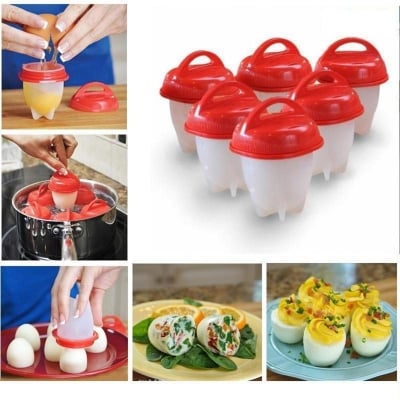 Picture of Non Stick Silicone Egg Cooker Hard Boiled Without The Shell 6pcs Make Delicious Egg Dishes Red 