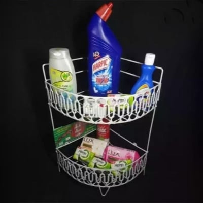 Picture of 2 Layer Kitchen spice jar Metal Corner Rack bathroom organizer  Furniture space savers White 