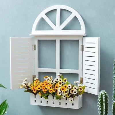 Picture of Antique Home Decors Wall Decor Wooden Window Frame For Living Room Wall Decor 2ft (WHITE) White 