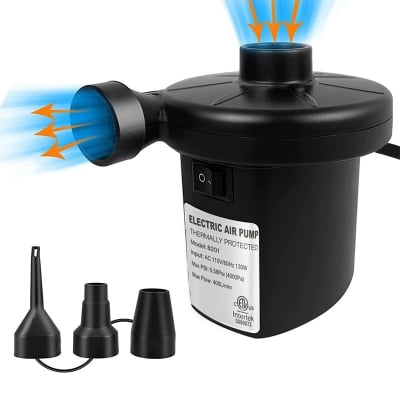 Picture of Electric Air Pump, Portable Quick-Fill Air Mattress Pumps for Inflatable Cushions with 3 Nozzles, 110V AC Inflator/Deflator for Outdoor Camping, Air Sofa, Boats, Pool Toys, Pool Floats, Airbed Black 