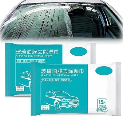 Picture of 15 pcs Car Glass Oil Film Removal Wipes, Car Glass Oil Film Cleaner, Multi-Purpose Car Oil Stain Cleaner  