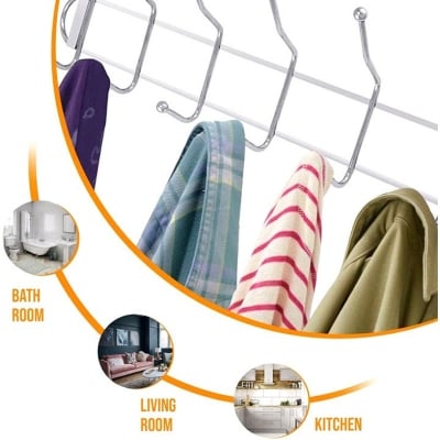 Picture of Metal Cloth Organiser Coat Hanger Wall Hook For Hanging Clothes Umbrellas Jackets Scarfs Bags Keys Coats Dress Towel Silver 