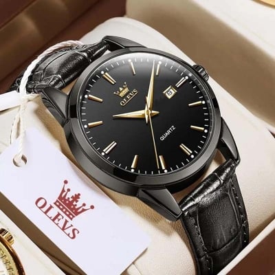 Picture of Fashionable Leather Analog Wrist Watches for Men Black & Brown -Blue