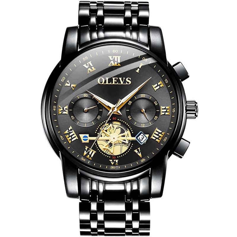 Picture of Olevs Top Brand Silver & Golden Two Tone Stainless Steel Chronograph Wrist Watch For Men - Watch For Men -Gold