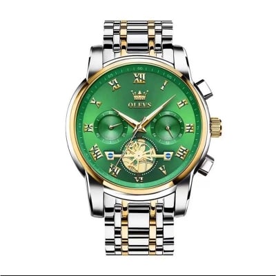 Picture of Olevs Top Brand Silver & Golden Two Tone Stainless Steel Chronograph Wrist Watch For Men - Watch For Men -Gold