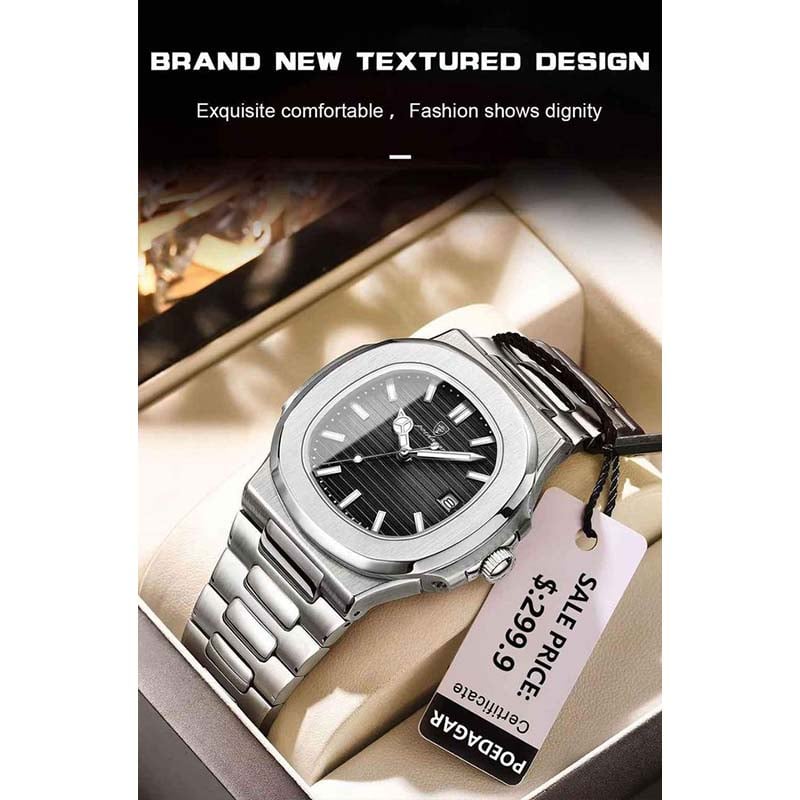 Picture of Inspired by podeghar 613 Luxury Watch Business Waterproof Male Clock Luminous Date Stainless Steel Square Quartz Men Watch