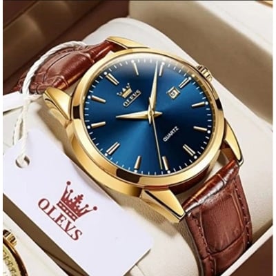 Picture of Inspired by olevs Fashionable Leather Analog Wrist Watches for Men Black & Brown