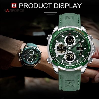 Picture of Naviforce 9197 Top Brand Luxury Pu Leather Casual Military Sport Man Wristwach Dual Time Watch - Watch For Men -Green