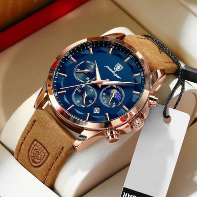 Picture of Inspired by POEDAGAR 2023 Luxury Man Wristwatch Military Waterproof Luminous Chronograph Men Watch Stainless Steel Men's Quartz Watches+box-Golden Brown