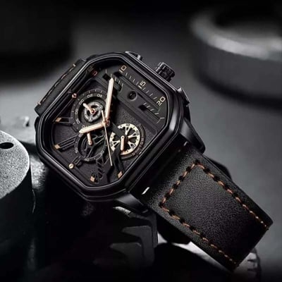 Picture of New Square Fashion Watches for Men Quartz Luxury Chronograph Waterproof Leather Wristwatch - 9919
