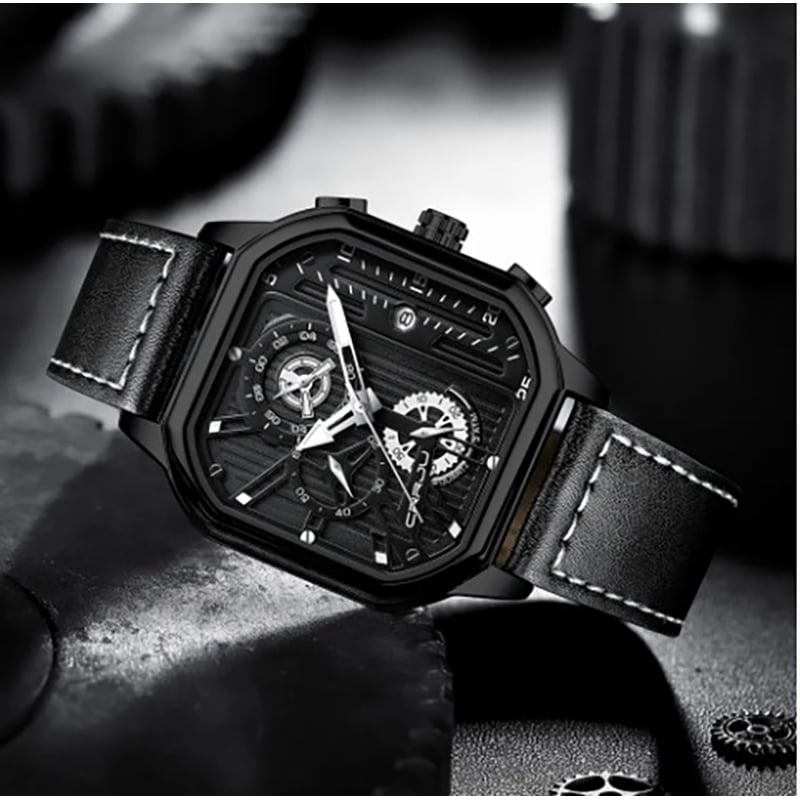 Picture of New Square Fashion Watches for Men Quartz Luxury Chronograph Waterproof Leather Wristwatch - 9919