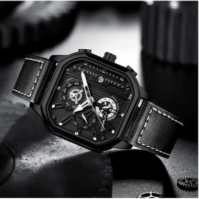 Picture of New Square Fashion Watches for Men Quartz Luxury Chronograph Waterproof Leather Wristwatch - 9919