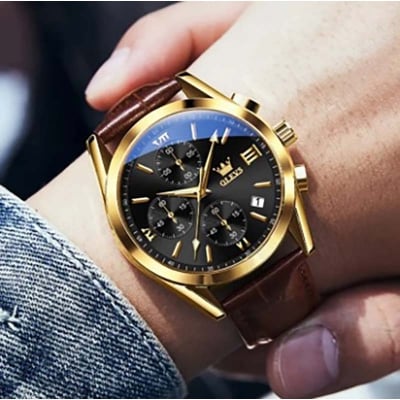 Picture of Inspired by olevs 2890 Sport Multi-function Men Wristwatches, PU Strap Waterproof Quartz Watch For Men Luminous Chronograph Little Needle