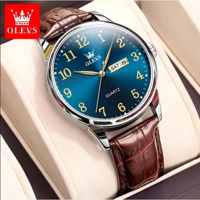 Picture of OLEVS 5535 steel strip analog brand your own luxury private label wrist minimalist leather men watch -Blue
