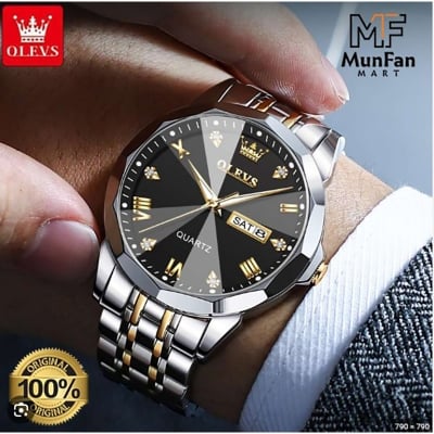 Picture of 9931 New Business Quartz Watch For Men Dual Calendar Luxury Diamond Dial Waterproof Stainless Steel Strap Men Wristwatch - ঘড়ি