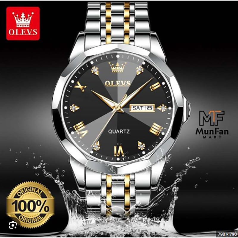 Picture of 9931 New Business Quartz Watch For Men Dual Calendar Luxury Diamond Dial Waterproof Stainless Steel Strap Men Wristwatch - ঘড়ি