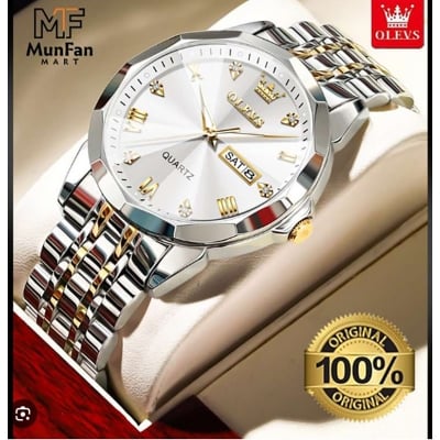 Picture of Olevs 9931 new luxury fashion stainless steel imported quartz movement wrist-watch for men - Watch White- -White