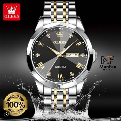 Picture of men Oli-vs 9931 New Business Quartz Watch For Men Dual Calendar Luxury Diamond Dial Waterproof Stainless Steel Strap Men Wristwatch - ঘড়ি