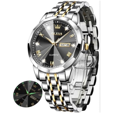 Picture of men Oli-vs 9931 New Business Quartz Watch For Men Dual Calendar Luxury Diamond Dial Waterproof Stainless Steel Strap Men Wristwatch - ঘড়ি