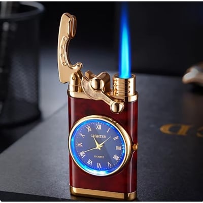 Picture of douyin style watch real dial rocker arm windproof gas lighters blue light qixi boyfriend gift factory wholesale