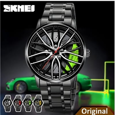 Picture of Inspired by skemi Waterproof Stainless Steel Quartz Car Wheel Rim Hub Design Men's Wrist Watch